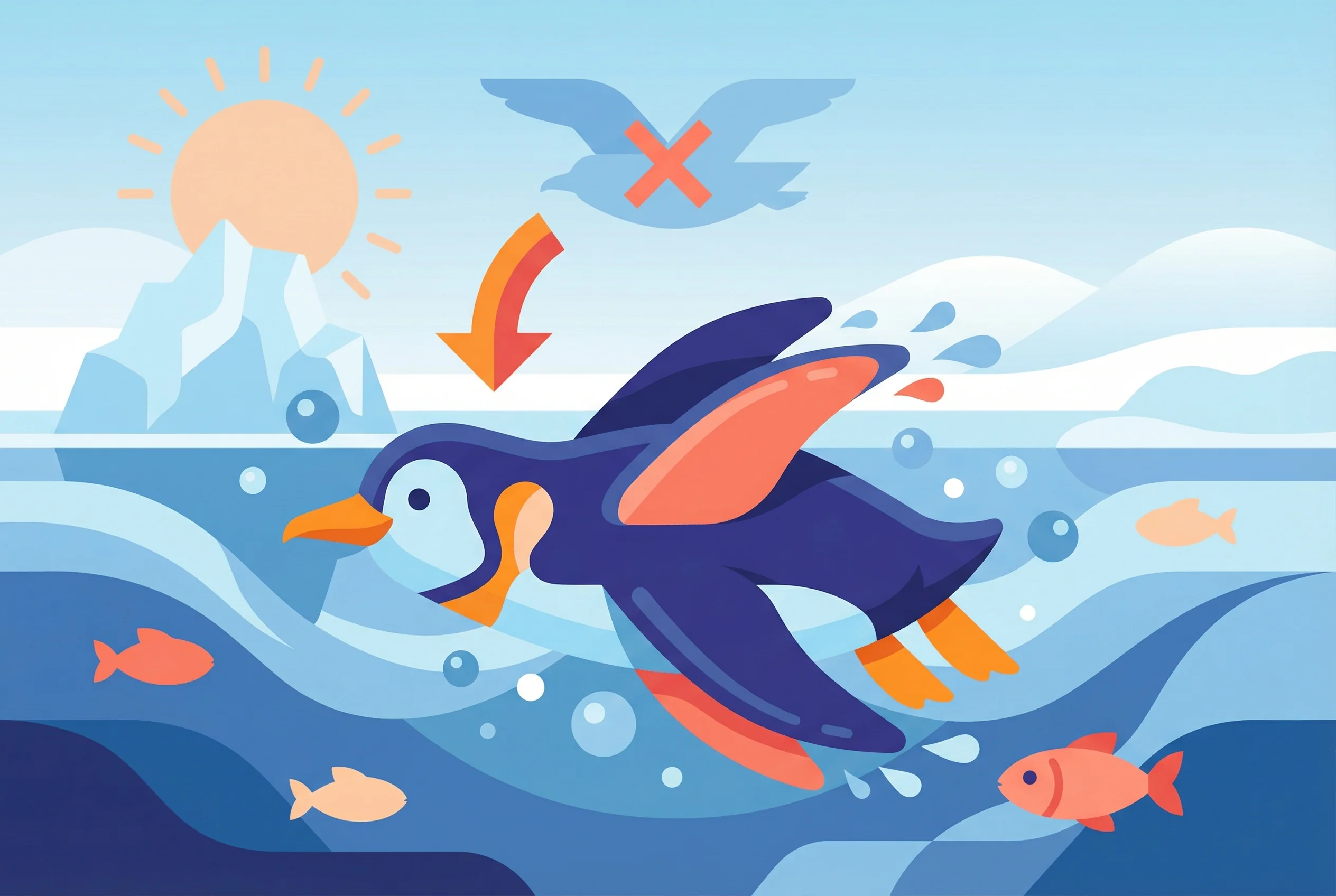 A penguin adaptation image for why penguin wings became swimming flippers