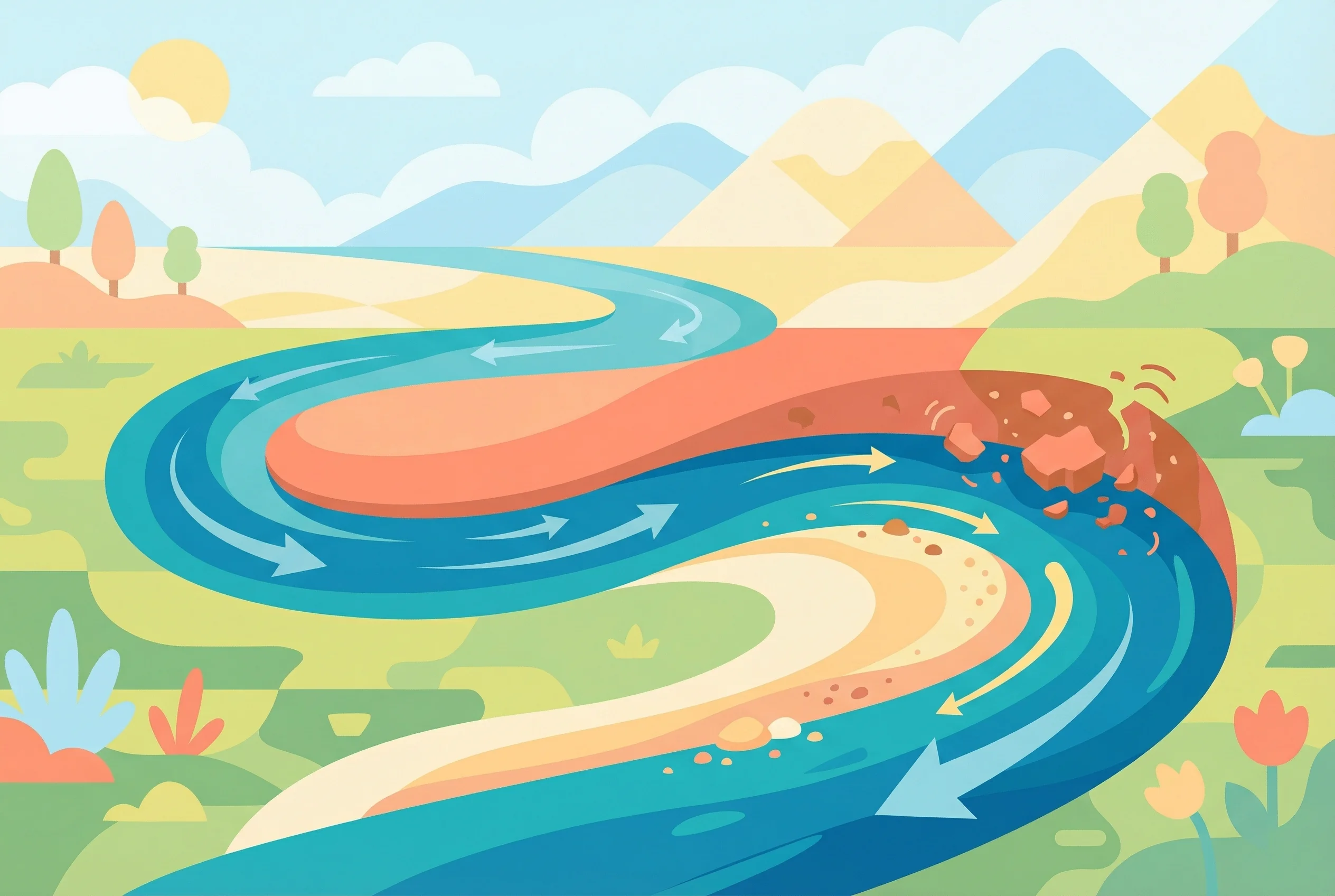 Why do rivers curve and meander?
