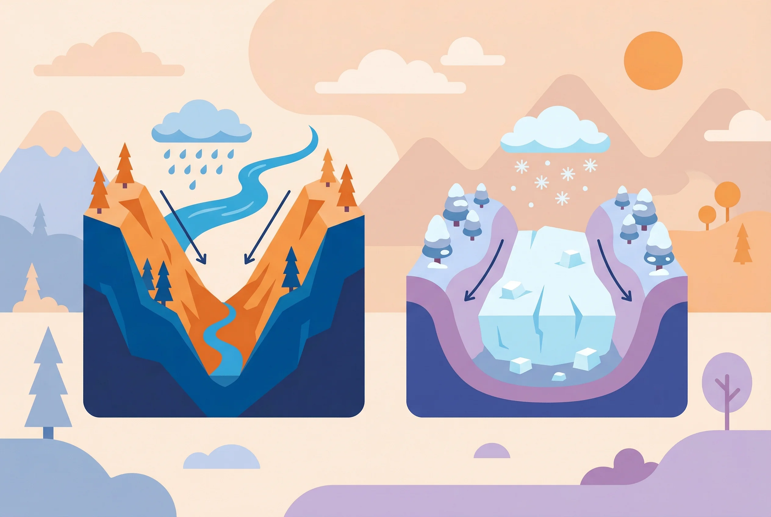 Why are valleys V-shaped or U-shaped?