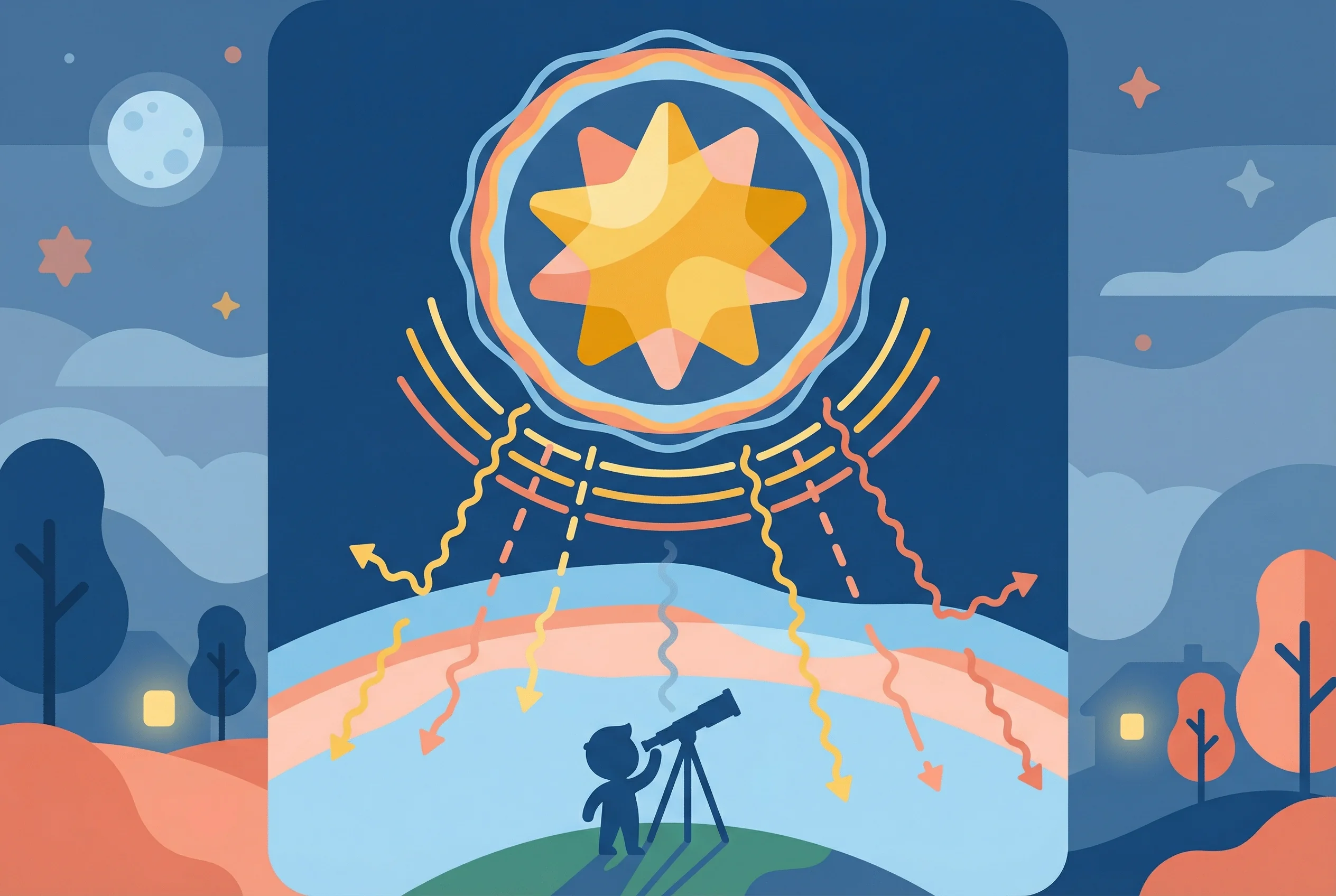 Stars twinkle because atmospheric turbulence bends incoming starlight