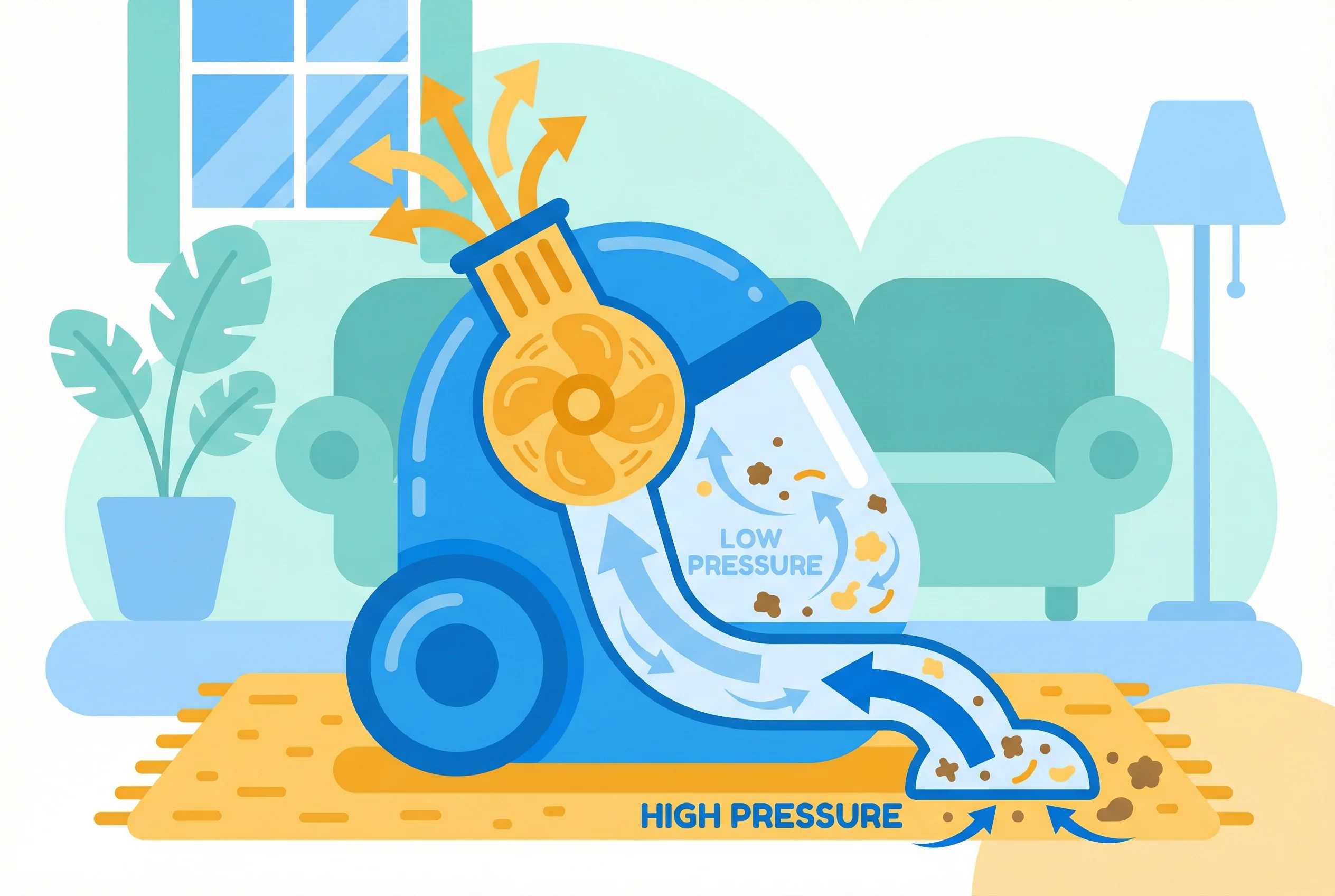 How does a vacuum cleaner pull in dust?